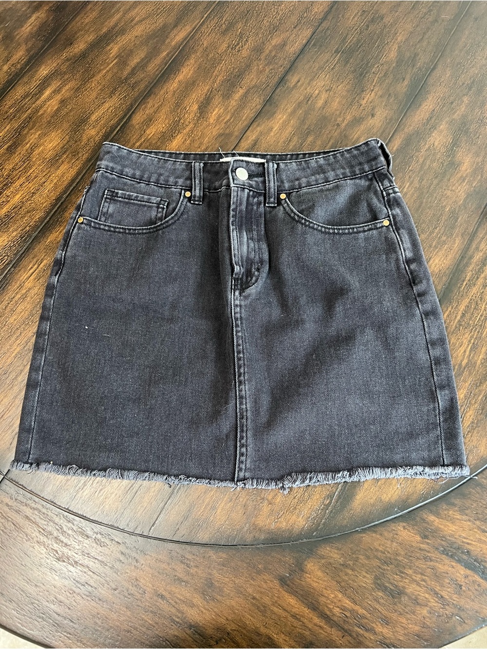 PacSun Juniors Size 27 Black Denim Mini Skirt High Rise Raw Hem Pockets